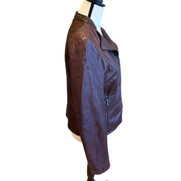 Marc New York Andrew Marc brown 100% leather jacket Moto Size L - Picture 10 of 16